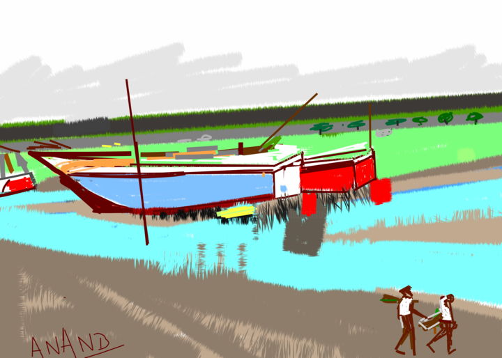 Digital Arts titled "boats-c.jpeg" by Anandswaroop Manchiraju, Original Artwork, Digital Painting