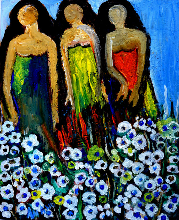 Painting titled "FLORAL QUEENS-1" by Anandswaroop Manchiraju, Original Artwork, Other