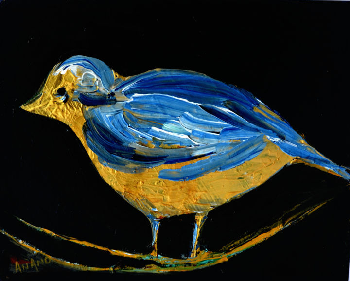 Malerei mit dem Titel "BLUE BIRD-1" von Anandswaroop Manchiraju, Original-Kunstwerk, Acryl