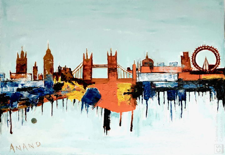 Painting titled "BEAUTY OF LONDON SK…" by Anandswaroop Manchiraju, Original Artwork, Oil