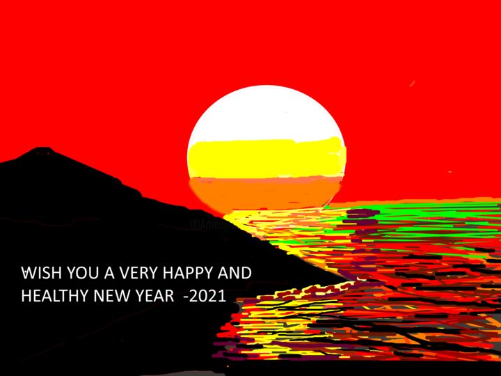 Digitale Kunst getiteld "HAPPPY NEW YEAR" door Anandswaroop Manchiraju, Origineel Kunstwerk, Digitaal Schilderwerk