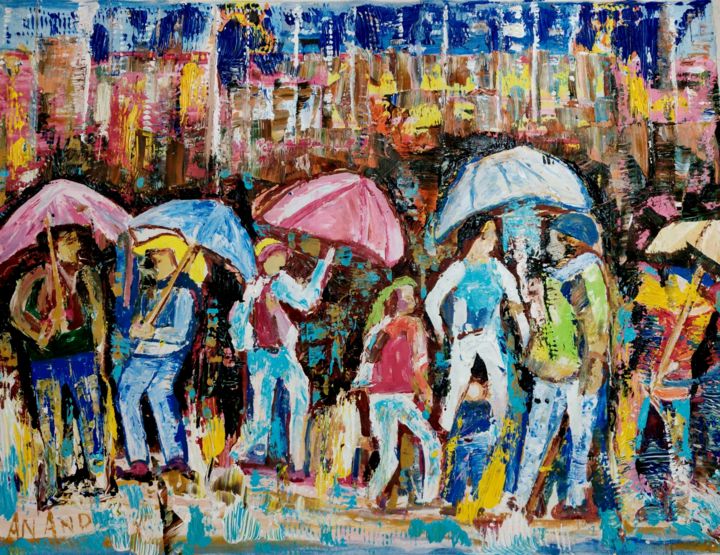 Peinture intitulée "RAINY DAY IN NEW YO…" par Anandswaroop Manchiraju, Œuvre d'art originale, Acrylique