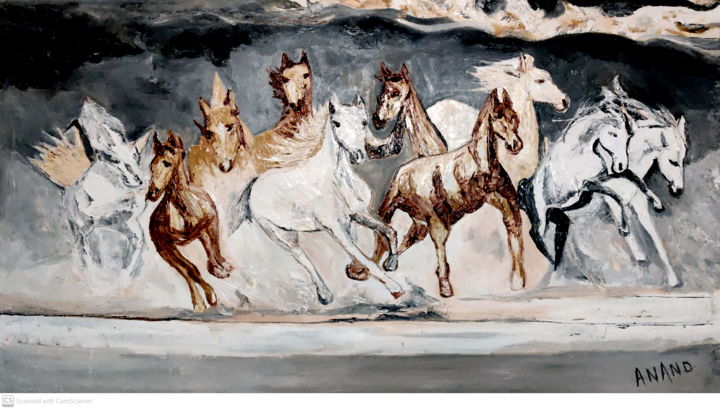 绘画 标题为“A DREAM OF HORSES” 由Anandswaroop Manchiraju, 原创艺术品, 油