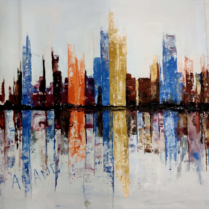 Pittura intitolato "CITY ABSTRACTION-2" da Anandswaroop Manchiraju, Opera d'arte originale, Acrilico