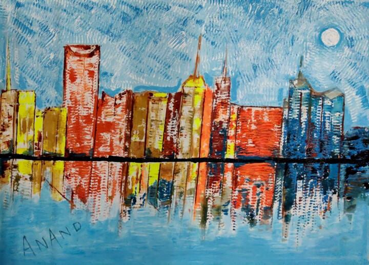 Painting titled "CITY ABSTRACTION-9" by Anandswaroop Manchiraju, Original Artwork, Acrylic