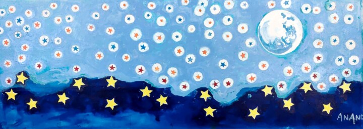 Painting titled "MOON AND STARS-3" by Anandswaroop Manchiraju, Original Artwork, Acrylic