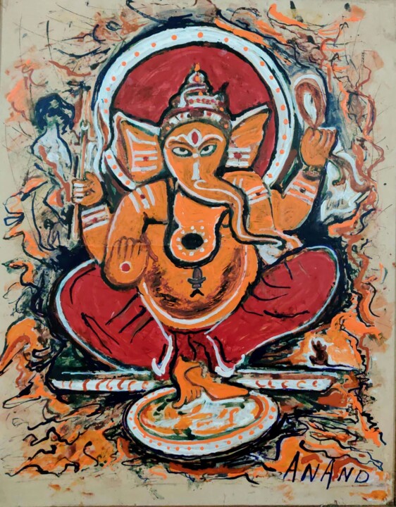 Painting titled "GANESHA-5" by Anandswaroop Manchiraju, Original Artwork, Ink
