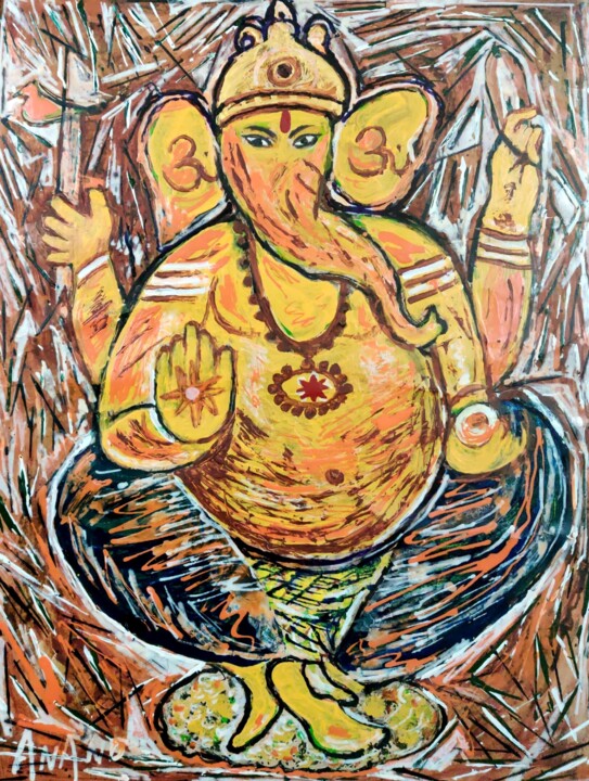 Painting titled "GANESHA-8" by Anandswaroop Manchiraju, Original Artwork, Ink