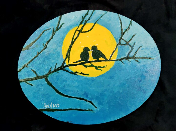 Painting titled "LOVE BIRDS-2" by Anandswaroop Manchiraju, Original Artwork, Acrylic
