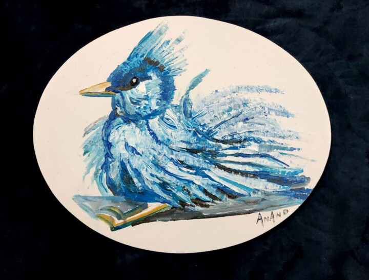 Painting titled "BIRD WITH FEATHERS" by Anandswaroop Manchiraju, Original Artwork, Acrylic