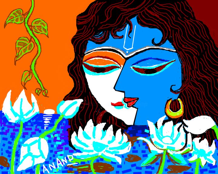 Arts numériques intitulée "radha-krishna-8.png" par Anandswaroop Manchiraju, Œuvre d'art originale, Peinture numérique