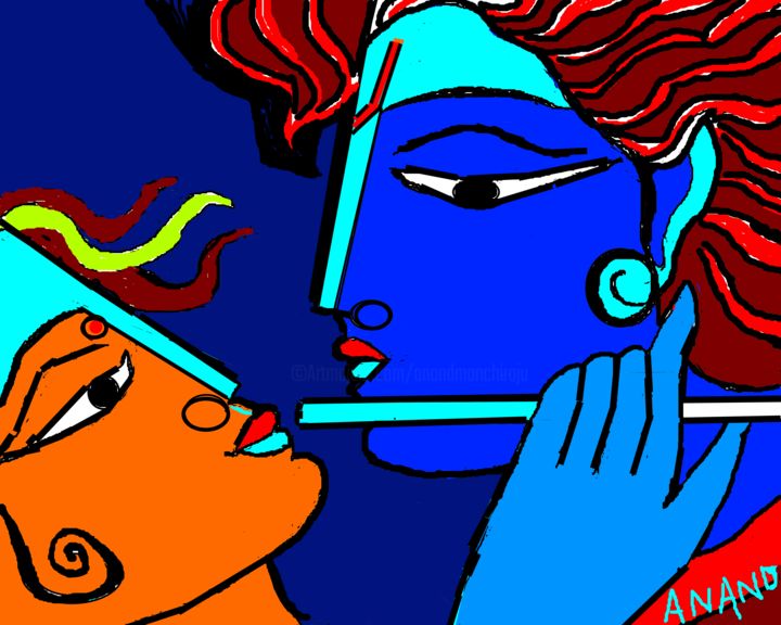 Digitale Kunst mit dem Titel "radha-krishna-9.png" von Anandswaroop Manchiraju, Original-Kunstwerk, Digitale Malerei