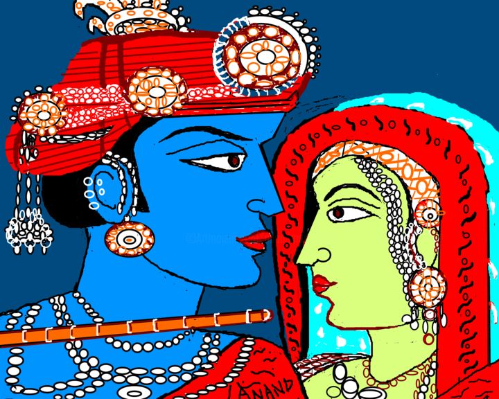 Digital Arts titled "krishna-radha.png" by Anandswaroop Manchiraju, Original Artwork, Digital Painting