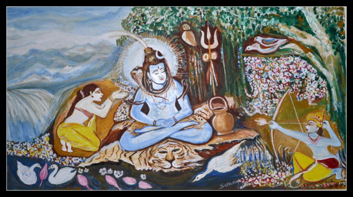 Painting titled "Meditating Siva Bei…" by Anandswaroop Manchiraju, Original Artwork, Acrylic