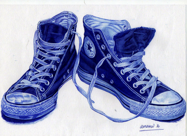 Dessin intitulée "Converse" par Ananou, Œuvre d'art originale, Stylo à bille