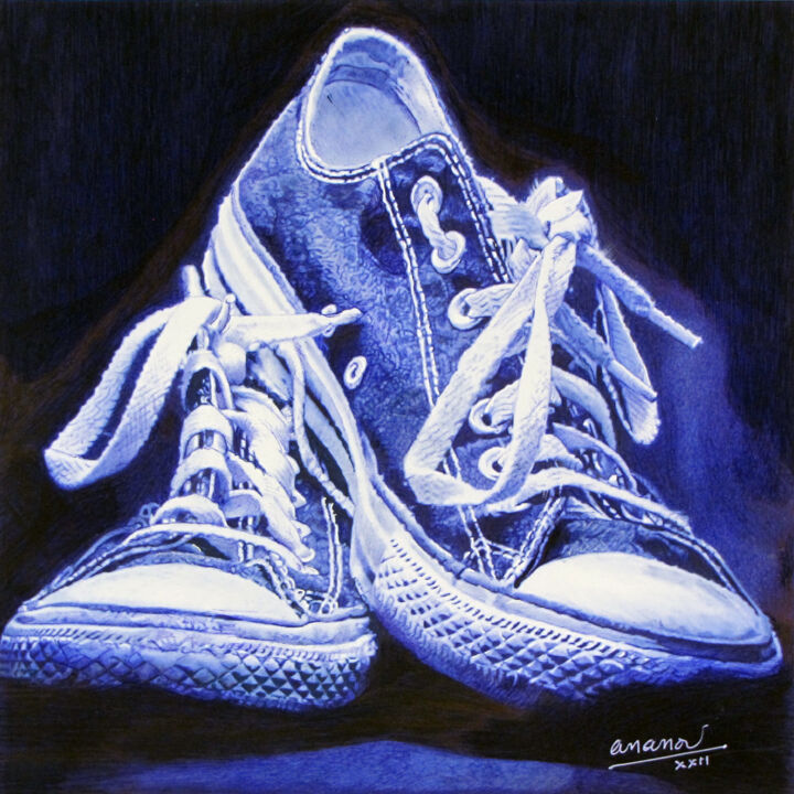 Drawing titled "Converse Basse" by Ananou, Original Artwork, Ballpoint pen