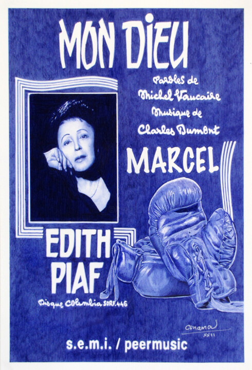 Рисунок под названием "Edith et Marcel" - Ananou, Подлинное произведение искусства, Шариковая ручка