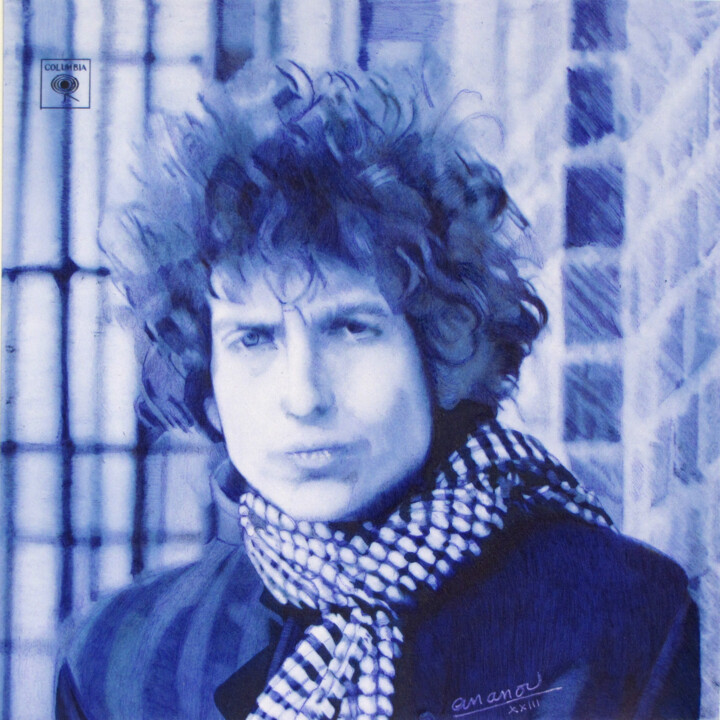 Dessin intitulée "Bob Dylan Blonde on…" par Ananou, Œuvre d'art originale, Stylo à bille
