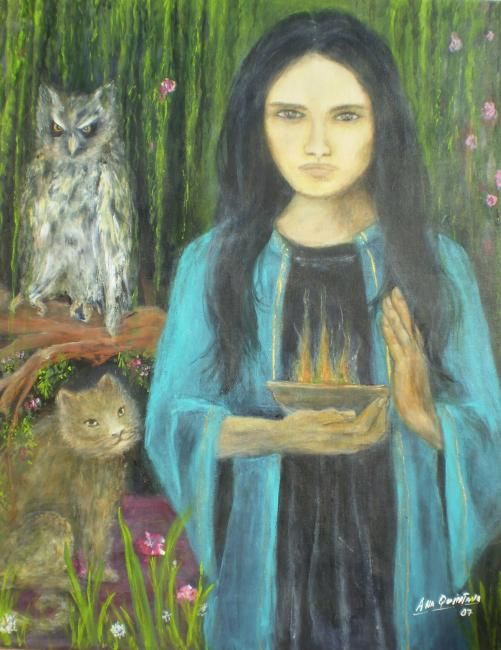 Painting titled "La hechicera" by Ana Celia Quintana, Original Artwork