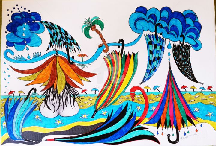 Disegno intitolato "" L' ultima spiaggi…" da Ruth Kaeser, Opera d'arte originale, Inchiostro