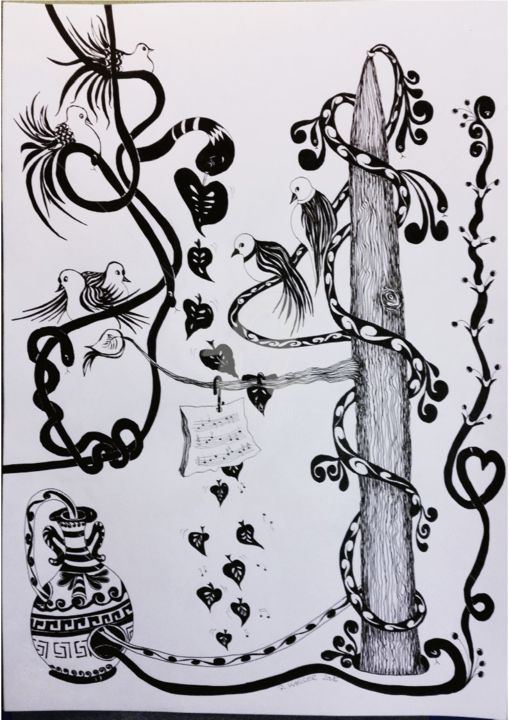 Disegno intitolato "" Il Vaso di Pandor…" da Ruth Kaeser, Opera d'arte originale, Inchiostro