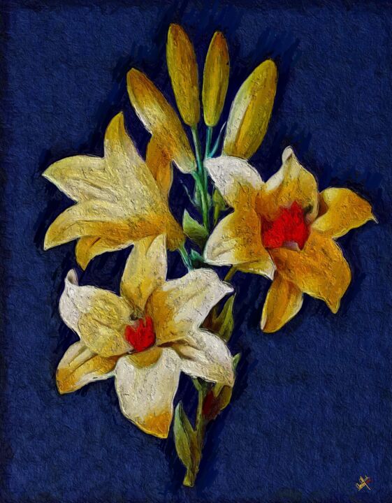 Digitale Kunst mit dem Titel "Lily Flowers" von Anas Afash, Original-Kunstwerk, Digitale Malerei