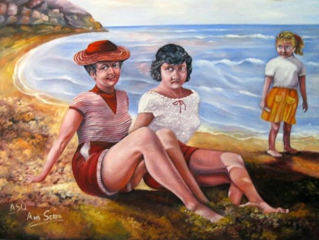 Pintura titulada "LA PLAYA EN EL 1955" por Ana Serra Orti, Obra de arte original