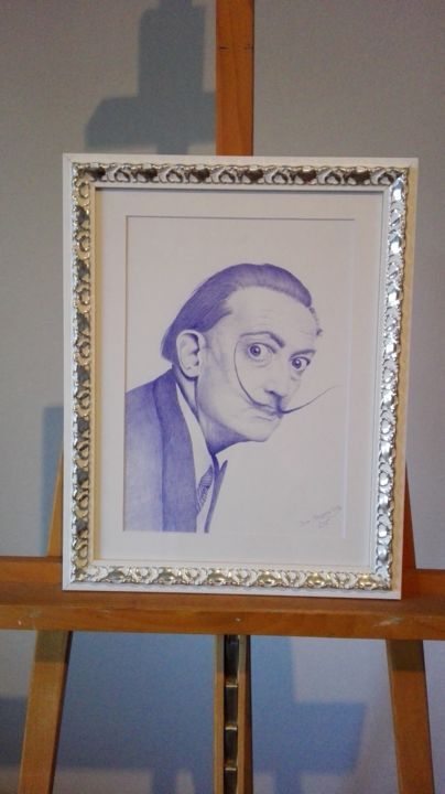 Drawing titled "retrato Dalí con bo…" by Ana Mosquera Ucha, Original Artwork, Ballpoint pen