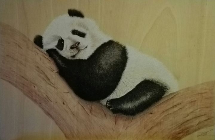 Drawing titled "oso panda, bolígraf…" by Ana Mosquera Ucha, Original Artwork, Ballpoint pen