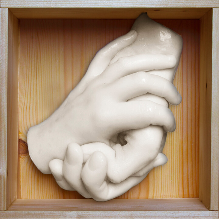 Sculpture titled "Plaster Hands IV" by Ana Sousa Santos, Original Artwork, Plaster Mounted on Wood Stretcher frame