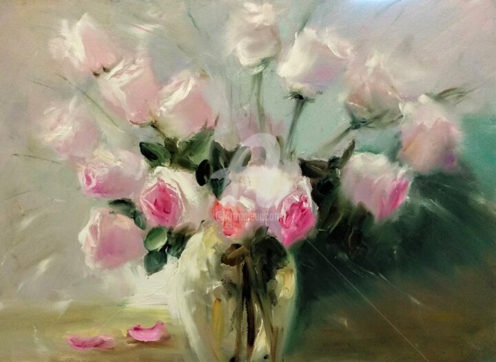 Peinture intitulée "Roses bouquet "For…" par Anastasia Akunina, Œuvre d'art originale, Huile