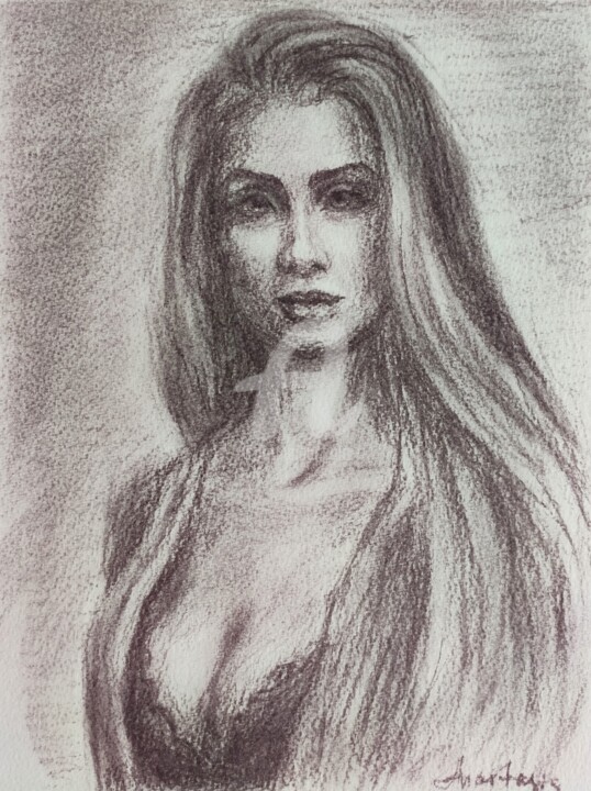 Drawing titled "BEAUTIFUL WOMAN SEX…" by Anastasia Akunina, Original Artwork, Charcoal
