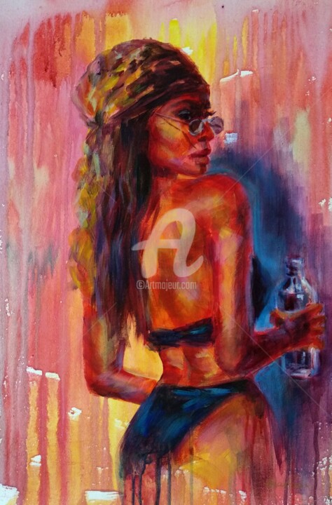 Pintura titulada "Hot summer Woman in…" por Anastasia Akunina, Obra de arte original, Acrílico