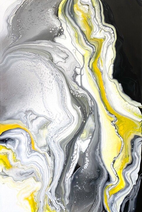 Schilderij getiteld "Black and yellow fl…" door Anastasia Belova (Asya Belova), Origineel Kunstwerk, Acryl Gemonteerd op Fra…