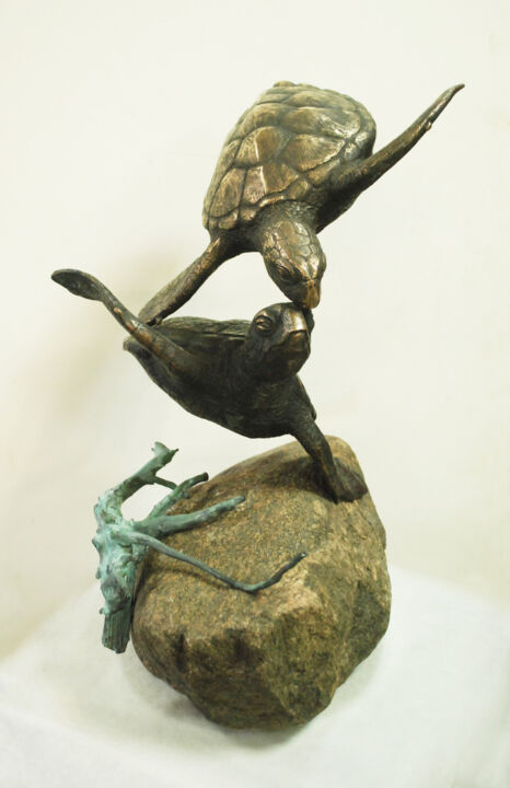 Sculpture intitulée "Turtles" par Anastasiia Ezhova, Œuvre d'art originale, Bronze