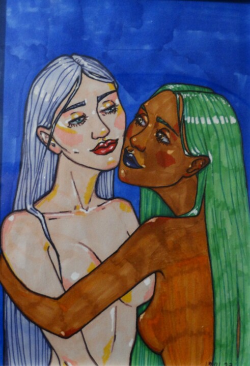 Drawing titled "Duality" by Anastasia Gogol, Original Artwork, Marker Mounted on Wood Panel