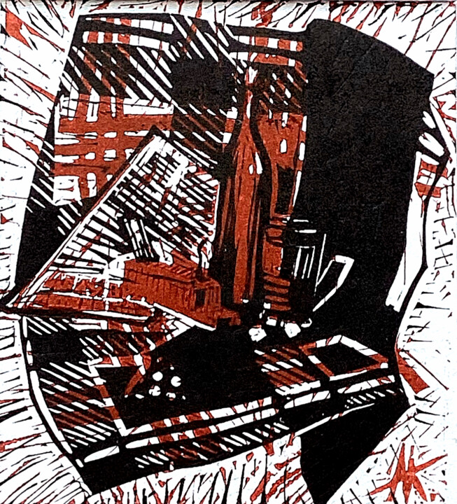 Obrazy i ryciny zatytułowany „Красный” autorstwa Анастасия Кириленко, Oryginalna praca, Linoryty