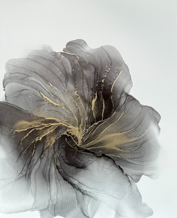 Ζωγραφική με τίτλο "Abstract Flower Bla…" από Anastasia Matas, Αυθεντικά έργα τέχνης, Μελάνι