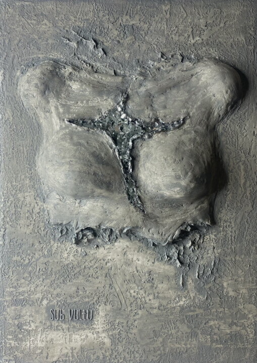 Sculpture titled "Sub Vultu" by Anastasia Nesterenko, Original Artwork, Plaster Mounted on Wood Panel