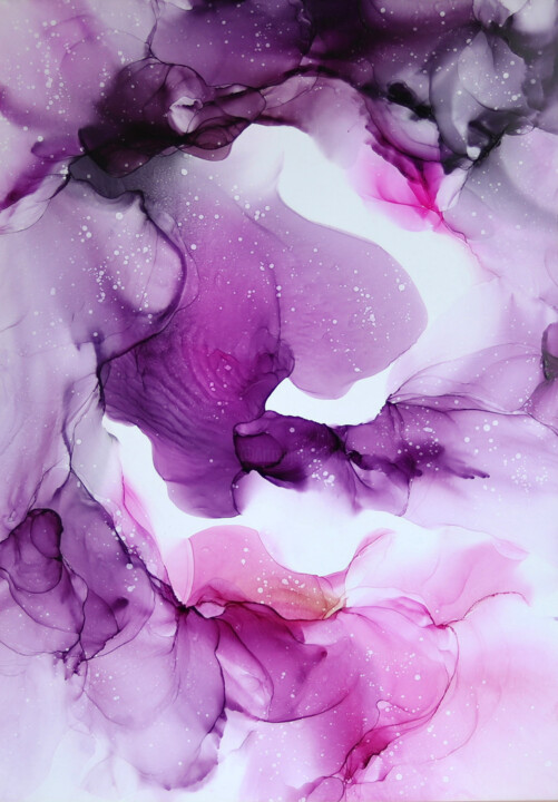 Peinture intitulée "Violet Misty Whirls…" par Anastasia Ozlu, Œuvre d'art originale, Encre