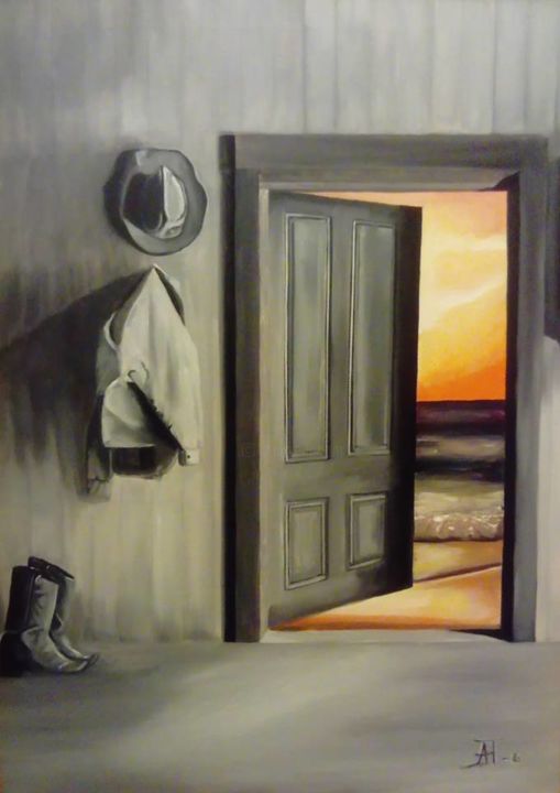 Painting titled "the door / πόρτα" by Anastasia Patouna, Original Artwork, Oil