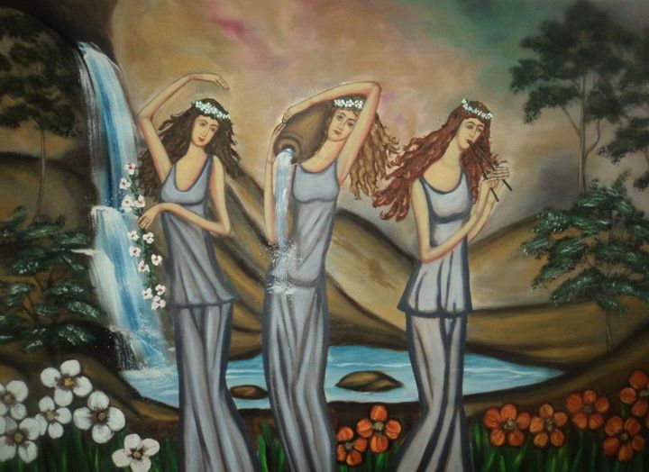 Painting titled "Νύμφες / Nymphs" by Anastasia Patouna, Original Artwork