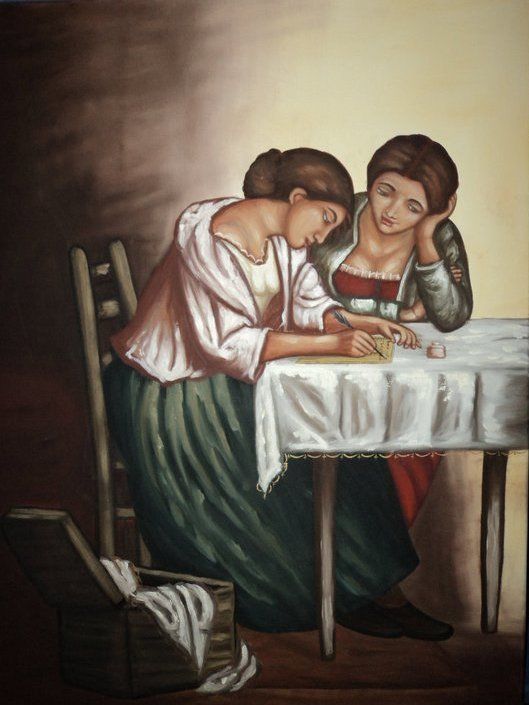 Malerei mit dem Titel "Το γραμμα /The lett…" von Anastasia Patouna, Original-Kunstwerk, Öl