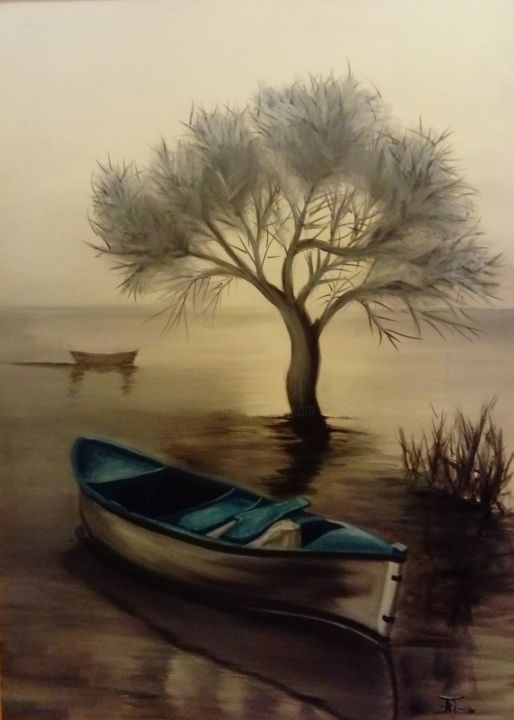 Painting titled "Η βάρκα /The boat" by Anastasia Patouna, Original Artwork, Oil