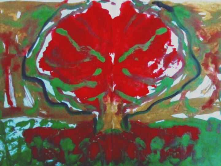 Картина под названием "Красное дерево жизни" - Svoboda, Подлинное произведение искусства, Гуашь