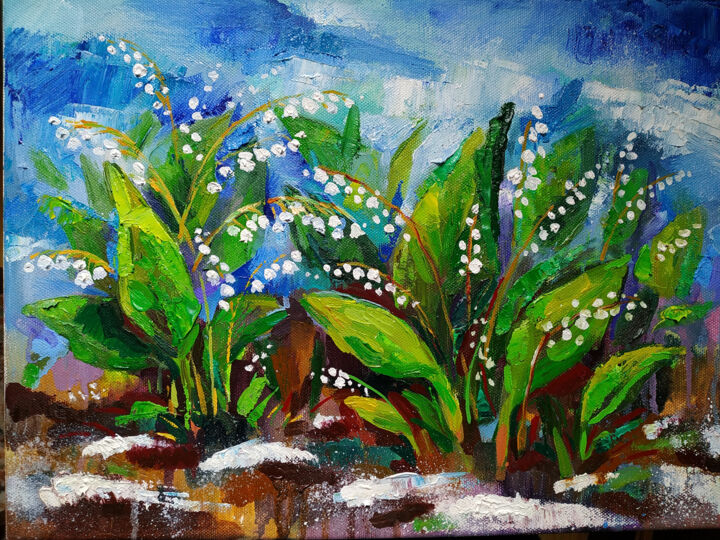 Картина под названием "Весна, подснежники" - Svoboda, Подлинное произведение искусства, Масло Установлен на Деревянная рама…