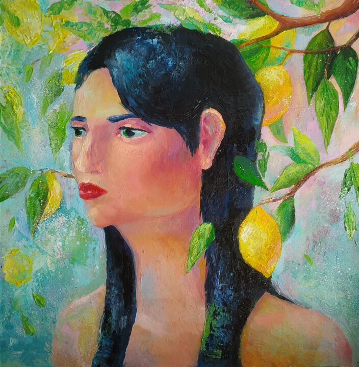 Картина под названием "Портрет девушки с л…" - Svoboda, Подлинное произведение искусства, Масло