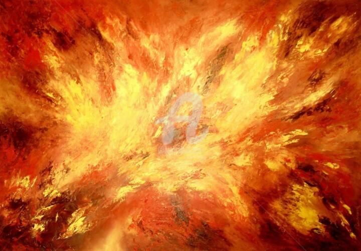 Painting titled "FIRE" by Anastasiia Rakovchena, Original Artwork, Oil Mounted on Wood Stretcher frame