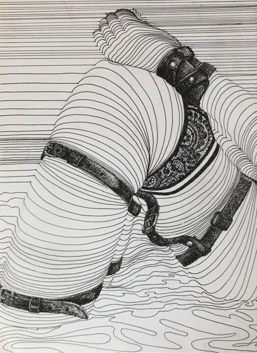 Disegno intitolato "Девушка на коленях" da Anastasiia Rogova, Opera d'arte originale, Pennarello