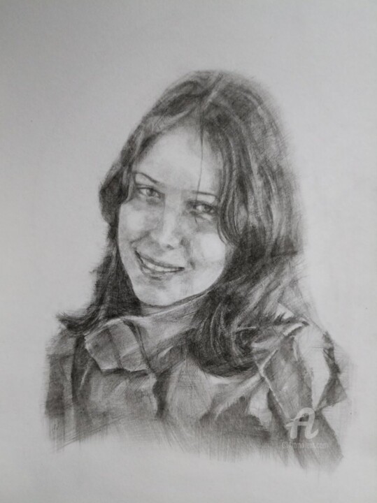 Dessin intitulée ""Загадочная улыбка"…" par Anastasiia Sadovskaia, Œuvre d'art originale, Crayon